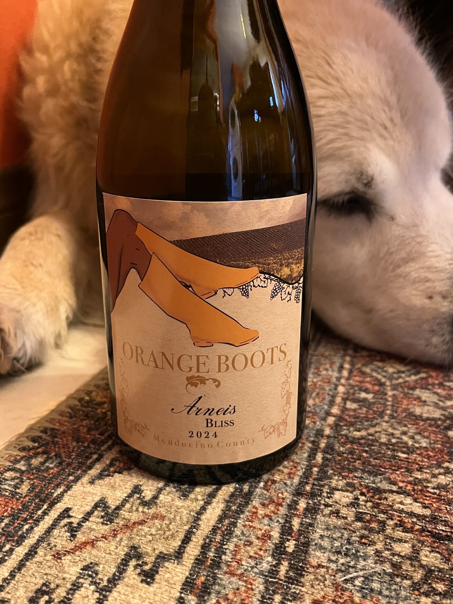 Bottle of Orange Boots Wine Arneis Bliss, with Bliss